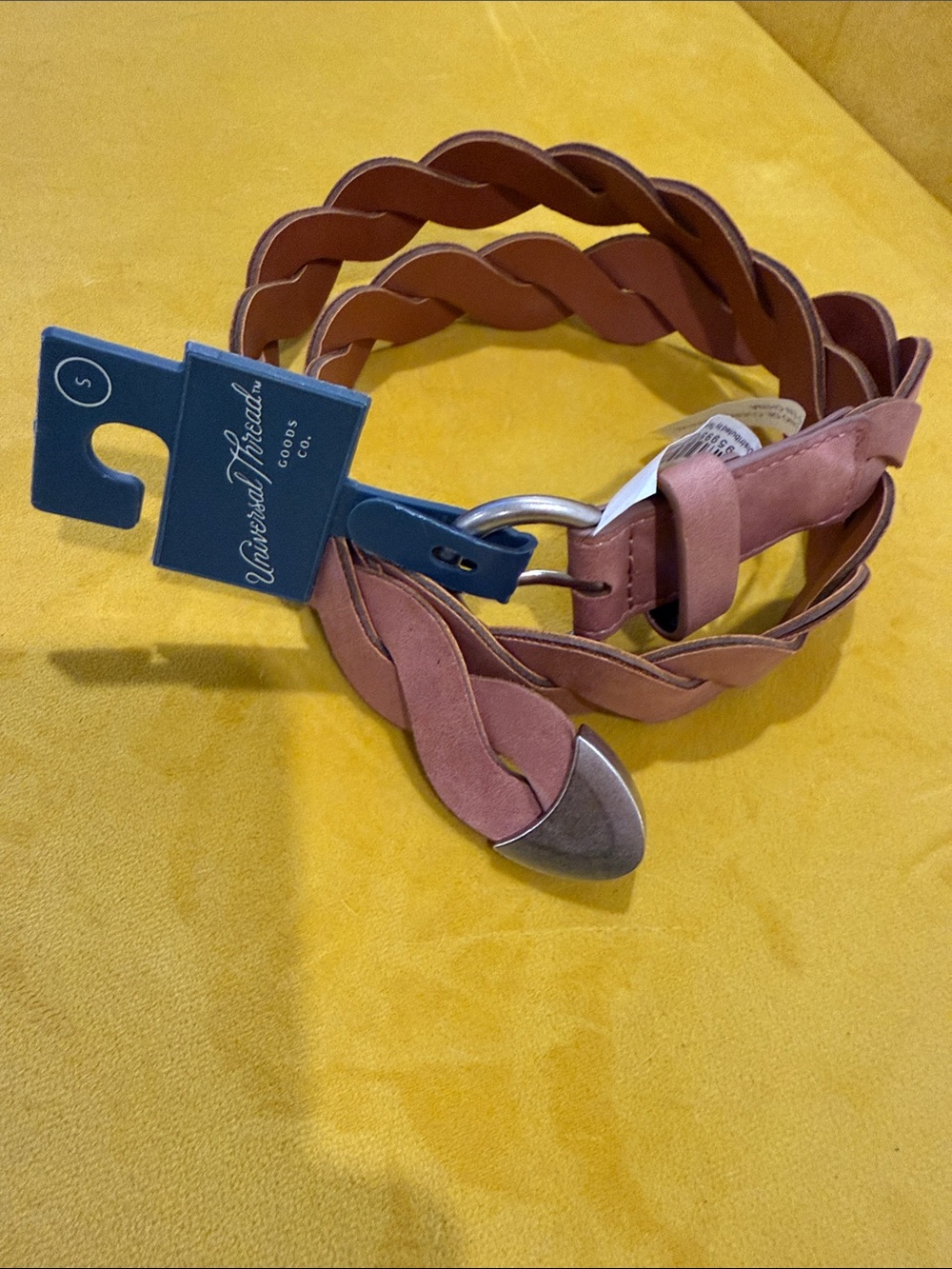 Universal Thread Braided Leather Belt - Brown with Silver Tip